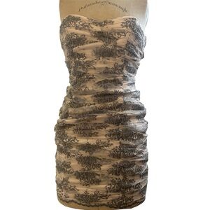 Betsey Johnson Strapless Dress with Black Lace Overlay